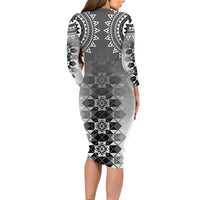 New Zealand Family Matching Long Sleeve Bodycon Dress and Hawaiian Shirt Poutama Mix Gray Taniko Inspired Art LT05