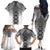 New Zealand Family Matching Off The Shoulder Long Sleeve Dress and Hawaiian Shirt Poutama Mix Gray Taniko Inspired Art LT05