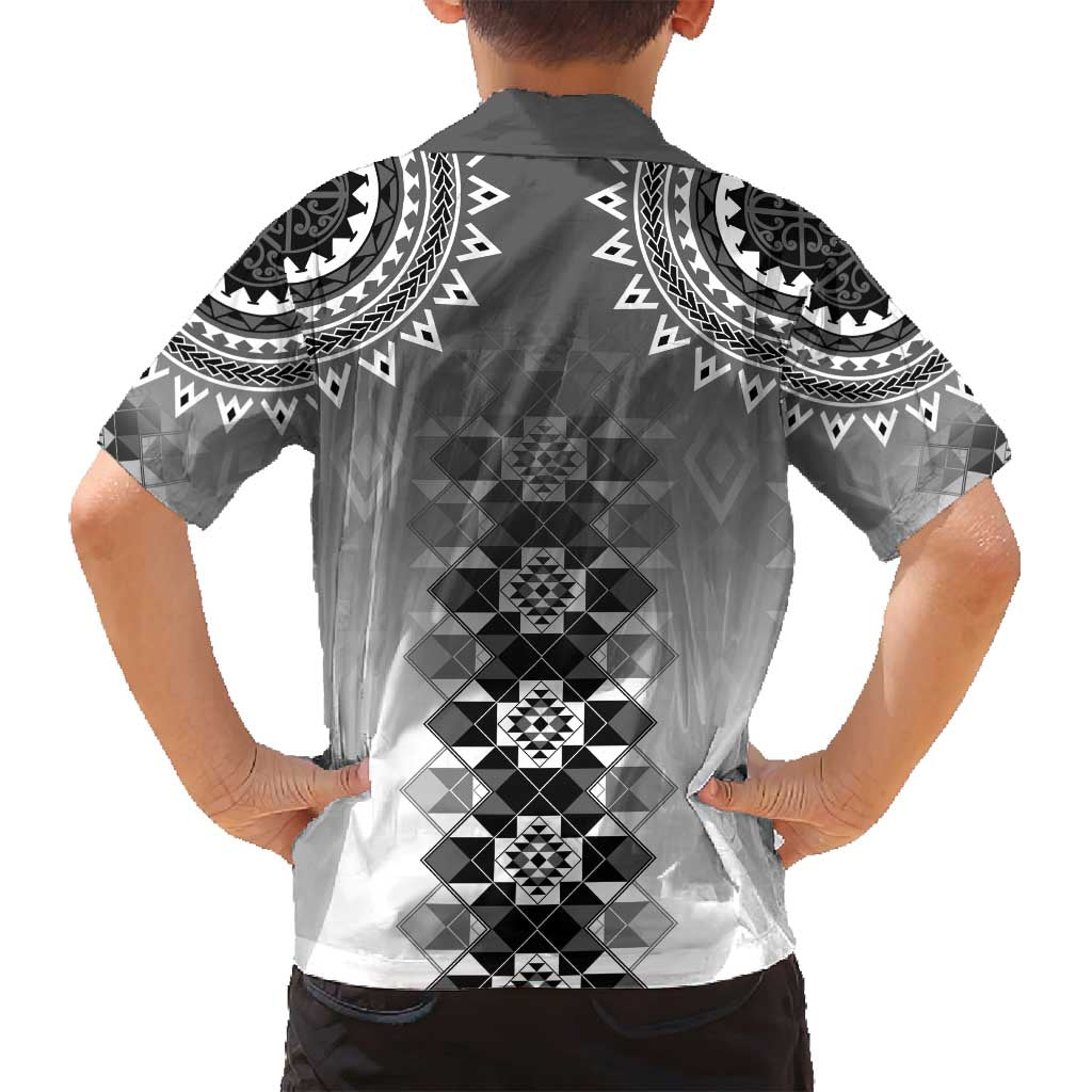 New Zealand Family Matching Tank Maxi Dress and Hawaiian Shirt Poutama Mix Gray Taniko Inspired Art LT05