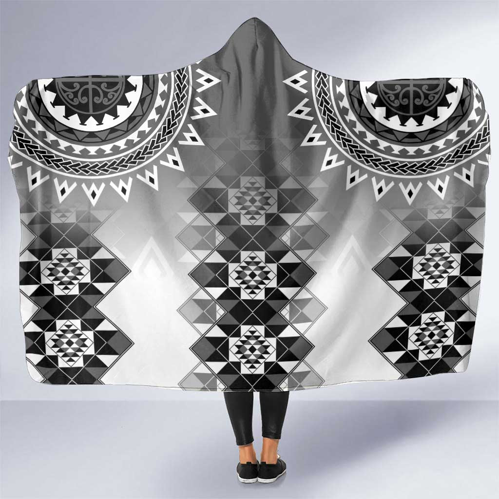 New Zealand Hooded Blanket Poutama Mix Gray Taniko Inspired Art LT05