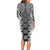 New Zealand Long Sleeve Bodycon Dress Poutama Mix Gray Taniko Inspired Art LT05