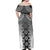 New Zealand Off Shoulder Maxi Dress Poutama Mix Gray Taniko Inspired Art LT05