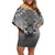 New Zealand Off Shoulder Short Dress Poutama Mix Gray Taniko Inspired Art LT05