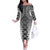 New Zealand Off The Shoulder Long Sleeve Dress Poutama Mix Gray Taniko Inspired Art LT05