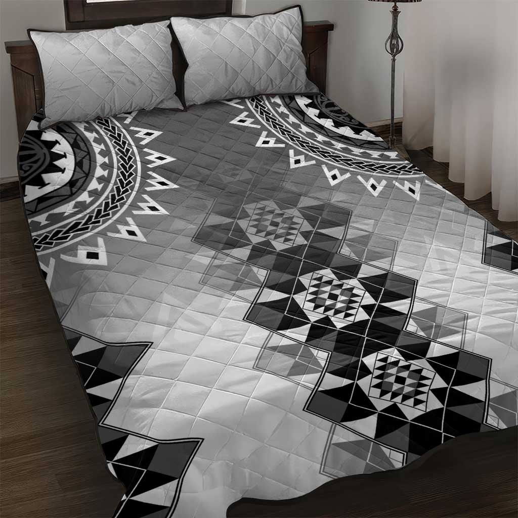 New Zealand Quilt Bed Set Poutama Mix Gray Taniko Inspired Art LT05