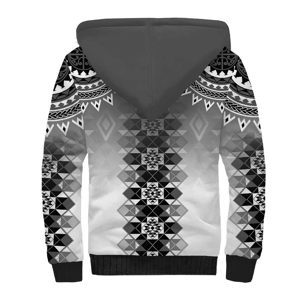 New Zealand Sherpa Hoodie Poutama Mix Gray Taniko Inspired Art LT05