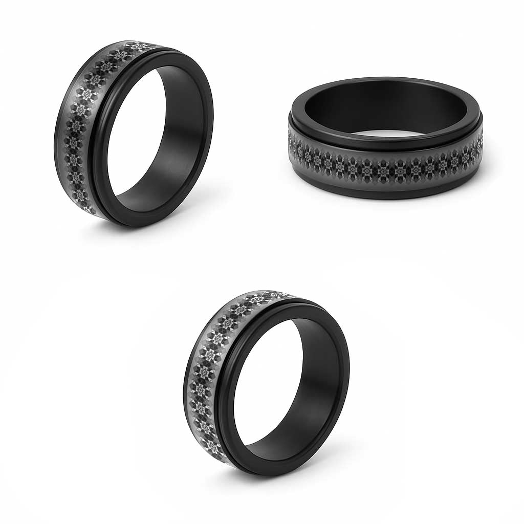 New Zealand Spinner Ring Poutama Mix Gray Taniko Inspired Art - Polynesian Pride