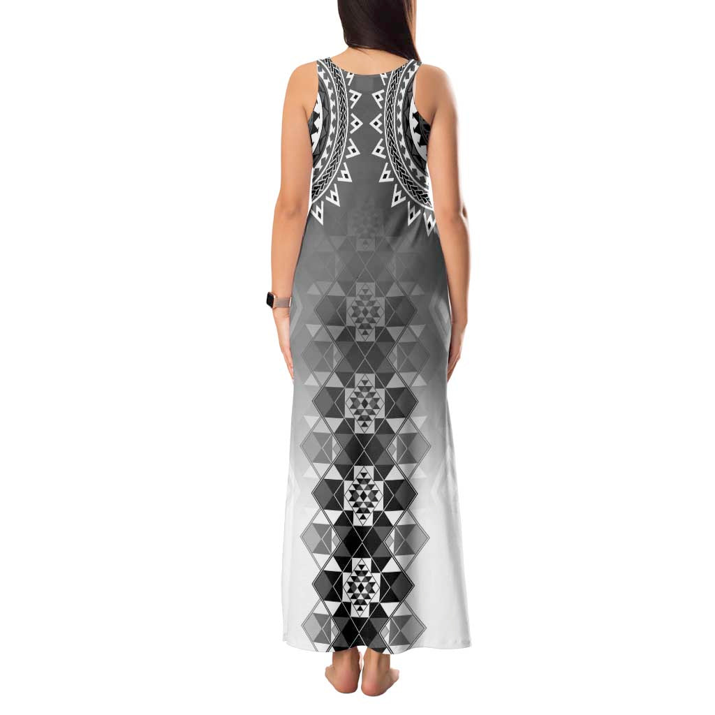 New Zealand Tank Maxi Dress Poutama Mix Gray Taniko Inspired Art LT05