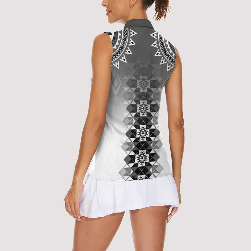 New Zealand Women Sleeveless Polo Shirt Poutama Mix Gray Taniko Inspired Art LT05 - Polynesian Pride