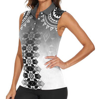 New Zealand Women Sleeveless Polo Shirt Poutama Mix Gray Taniko Inspired Art LT05 - Polynesian Pride