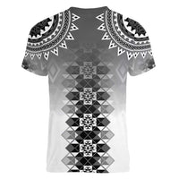 New Zealand Women V-Neck T-Shirt Poutama Mix Gray Taniko Inspired Art LT05 - Polynesian Pride