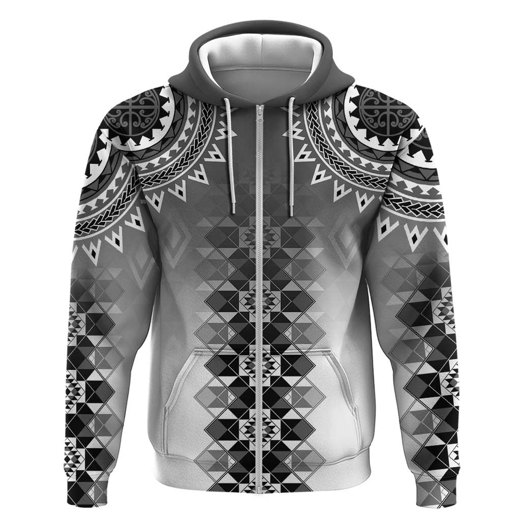 New Zealand Zip Hoodie Poutama Mix Gray Taniko Inspired Art LT05
