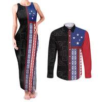 Samoa Flag Couples Matching Tank Maxi Dress and Long Sleeve Button Shirt Ula Fala With Samoan Siapo - Polynesian Pride