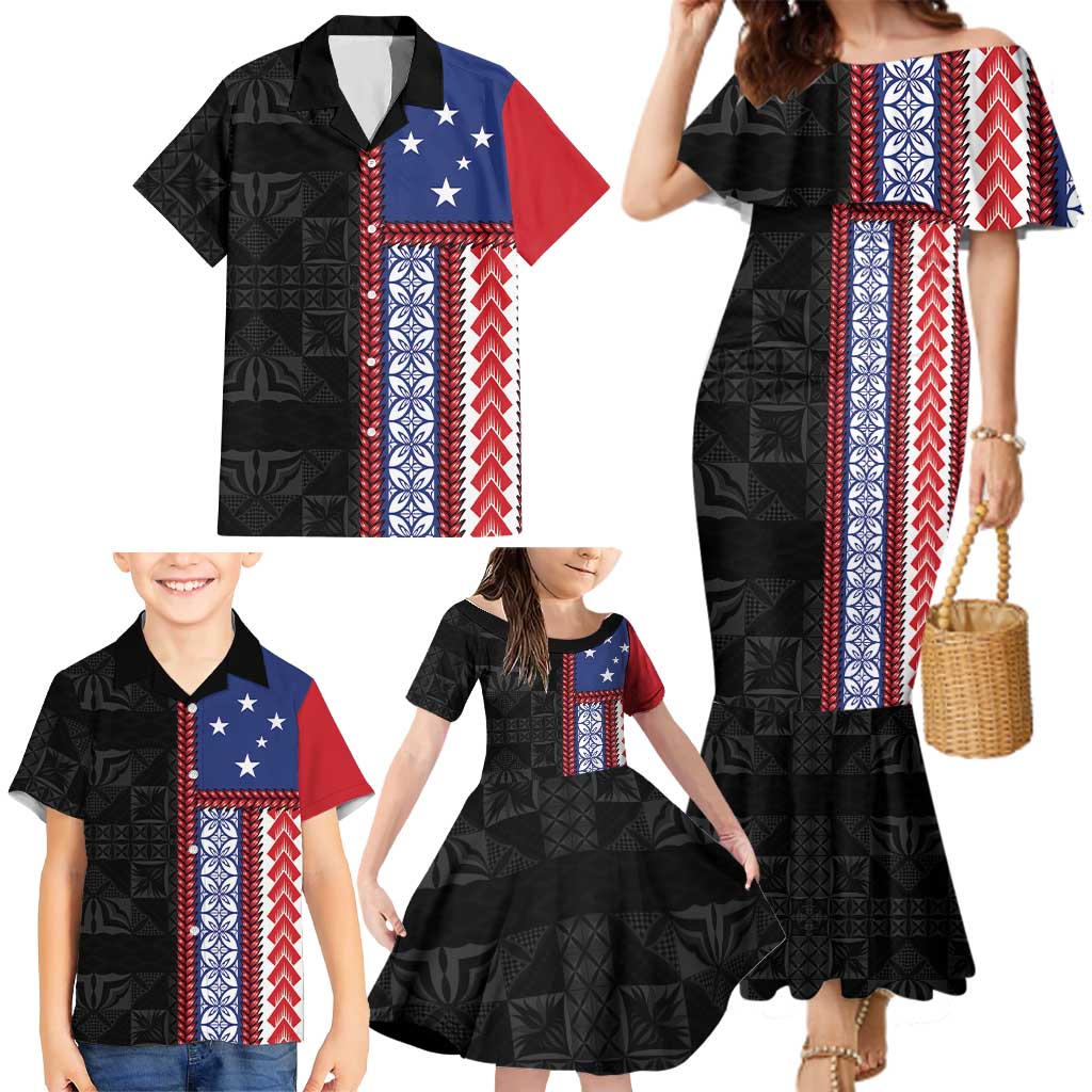 Samoa Flag Family Matching Mermaid Dress and Hawaiian Shirt Ula Fala With Samoan Siapo LT05 - Polynesian Pride