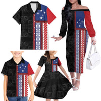 Samoa Flag Family Matching Off The Shoulder Long Sleeve Dress and Hawaiian Shirt Ula Fala With Samoan Siapo LT05 - Polynesian Pride