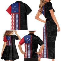Samoa Flag Family Matching Short Sleeve Bodycon Dress and Hawaiian Shirt Ula Fala With Samoan Siapo LT05 - Polynesian Pride