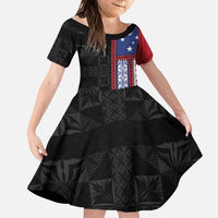 Samoa Flag Family Matching Summer Maxi Dress and Hawaiian Shirt Ula Fala With Samoan Siapo LT05 Daughter's Dress Black - Polynesian Pride