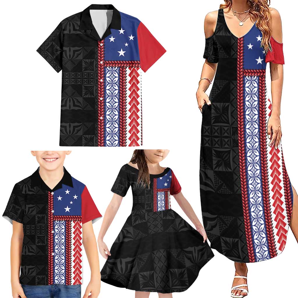 Samoa Flag Family Matching Summer Maxi Dress and Hawaiian Shirt Ula Fala With Samoan Siapo LT05 - Polynesian Pride
