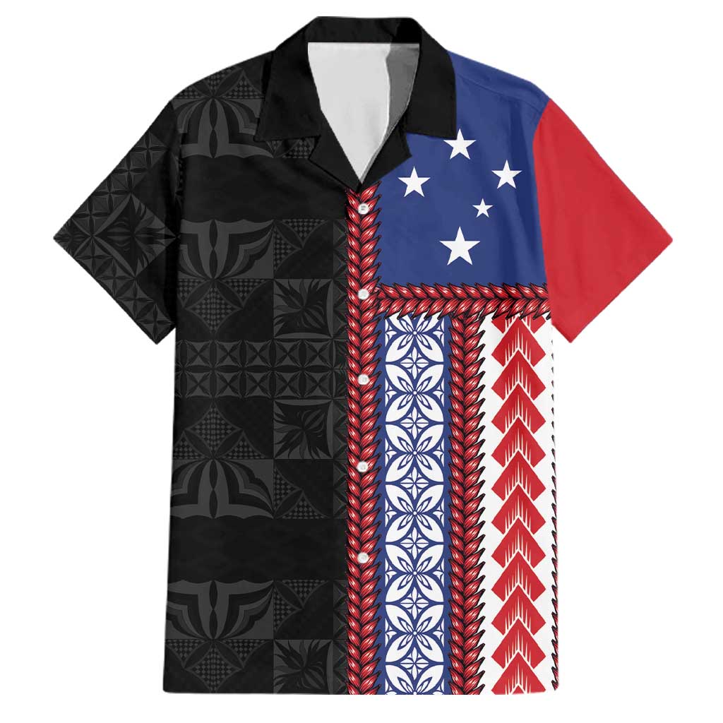 Samoa Flag Family Matching Summer Maxi Dress and Hawaiian Shirt Ula Fala With Samoan Siapo LT05 Dad's Shirt - Short Sleeve Black - Polynesian Pride