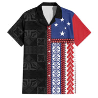 Samoa Flag Family Matching Summer Maxi Dress and Hawaiian Shirt Ula Fala With Samoan Siapo LT05 Dad's Shirt - Short Sleeve Black - Polynesian Pride