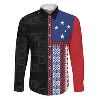 Samoa Flag Family Matching Summer Maxi Dress and Hawaiian Shirt Ula Fala With Samoan Siapo LT05 Dad's Shirt - Long Sleeve Black - Polynesian Pride
