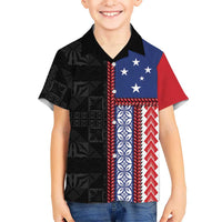 Samoa Flag Family Matching Summer Maxi Dress and Hawaiian Shirt Ula Fala With Samoan Siapo LT05 Son's Shirt Black - Polynesian Pride