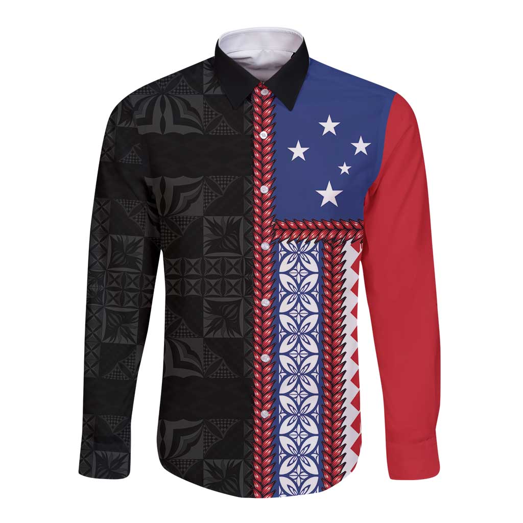 Samoa Flag Long Sleeve Button Shirt Ula Fala With Samoan Siapo - Polynesian Pride