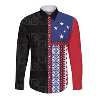 Samoa Flag Long Sleeve Button Shirt Ula Fala With Samoan Siapo - Polynesian Pride