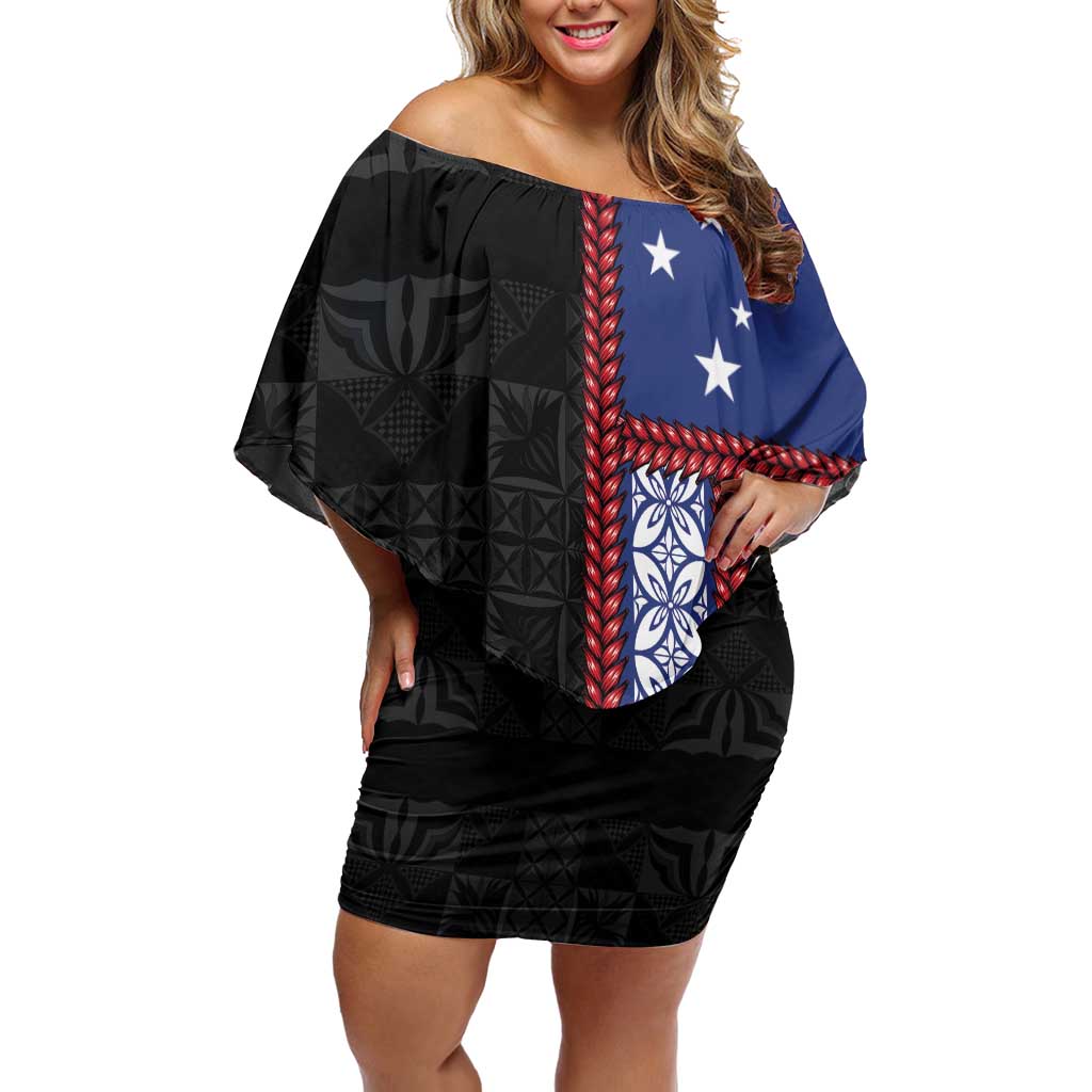 Samoa Flag Off Shoulder Short Dress Ula Fala With Samoan Siapo - Polynesian Pride