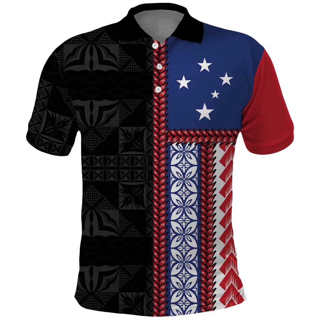 Samoa Flag Polo Shirt Ula Fala With Samoan Siapo - Polynesian Pride