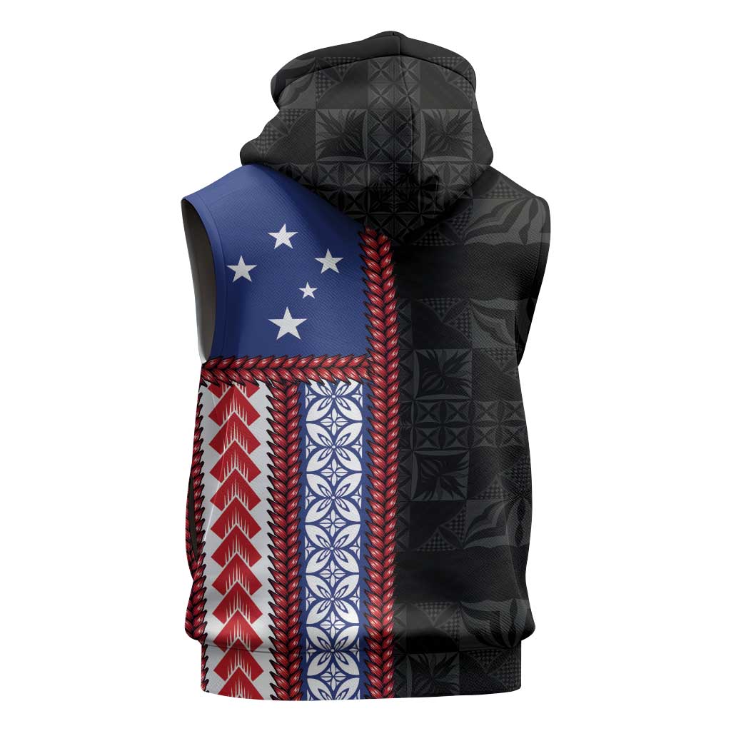 Samoa Flag Sleeveless Zip Hoodie Ula Fala With Samoan Siapo - Polynesian Pride
