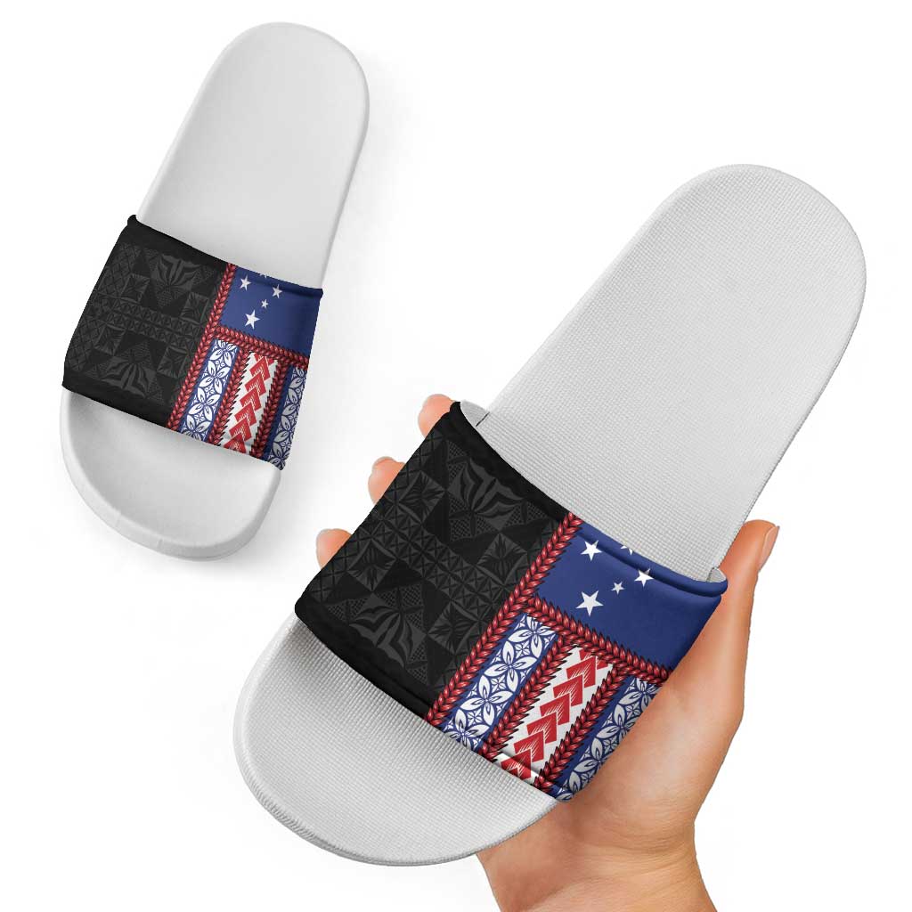 Samoa Flag Slide Sandals Ula Fala With Samoan Siapo - Polynesian Pride