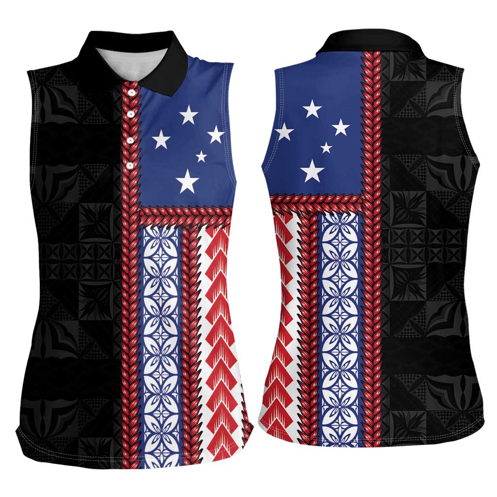 Samoa Flag Women Sleeveless Polo Shirt Ula Fala With Samoan Siapo - Polynesian Pride