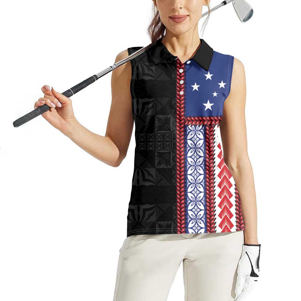 Samoa Flag Women Sleeveless Polo Shirt Ula Fala With Samoan Siapo - Polynesian Pride