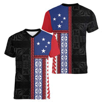 Samoa Flag Women V-Neck T-Shirt Ula Fala With Samoan Siapo - Polynesian Pride