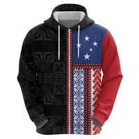 Samoa Flag Zip Hoodie Ula Fala With Samoan Siapo - Polynesian Pride