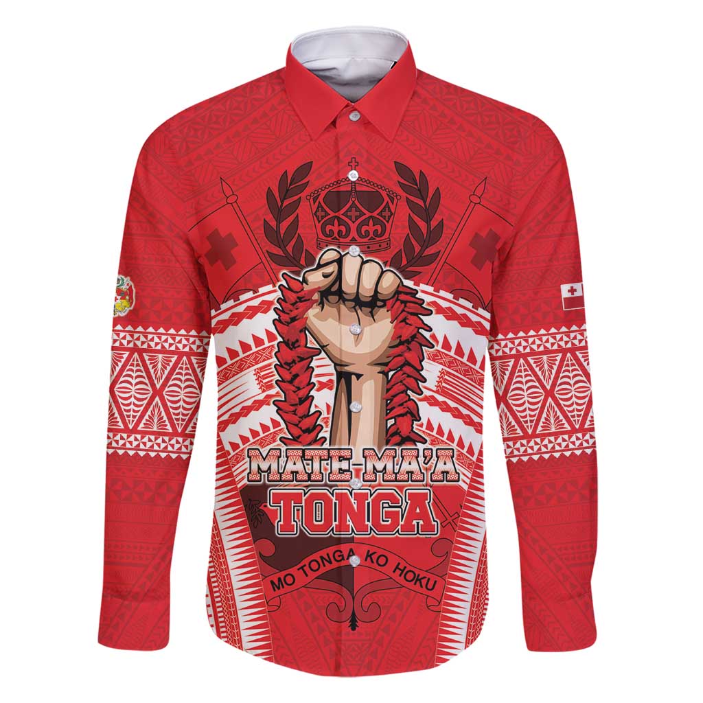 Custom Tonga Rugby Mate Ma'a Family Matching Mermaid Dress and Hawaiian Shirt Tongan Pride Unique Style LT05 Dad's Shirt - Long Sleeve Red - Polynesian Pride