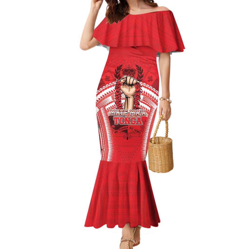 Custom Tonga Rugby Mate Ma'a Family Matching Mermaid Dress and Hawaiian Shirt Tongan Pride Unique Style LT05 Mom's Dress Red - Polynesian Pride