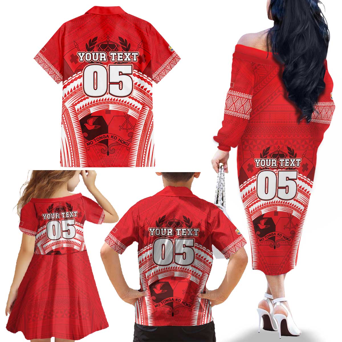 Custom Tonga Rugby Mate Ma'a Family Matching Off The Shoulder Long Sleeve Dress and Hawaiian Shirt Tongan Pride Unique Style LT05 - Polynesian Pride