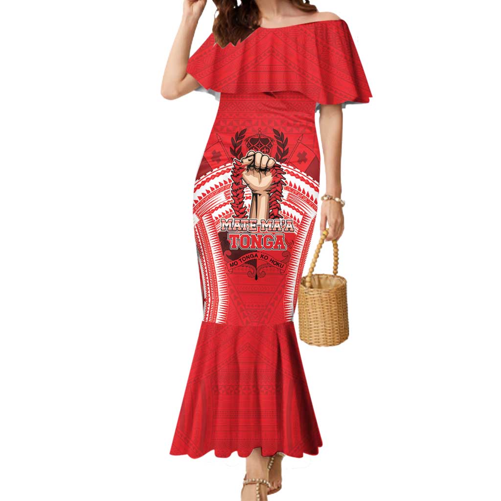 Custom Tonga Rugby Mate Ma'a Mermaid Dress Tongan Pride Unique Style - Polynesian Pride