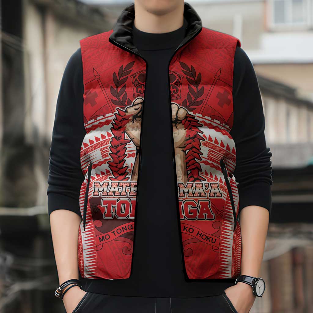 Custom Tonga Rugby Mate Ma'a Sleeveless Puffer Jacket Tongan Pride Unique Style - Polynesian Pride
