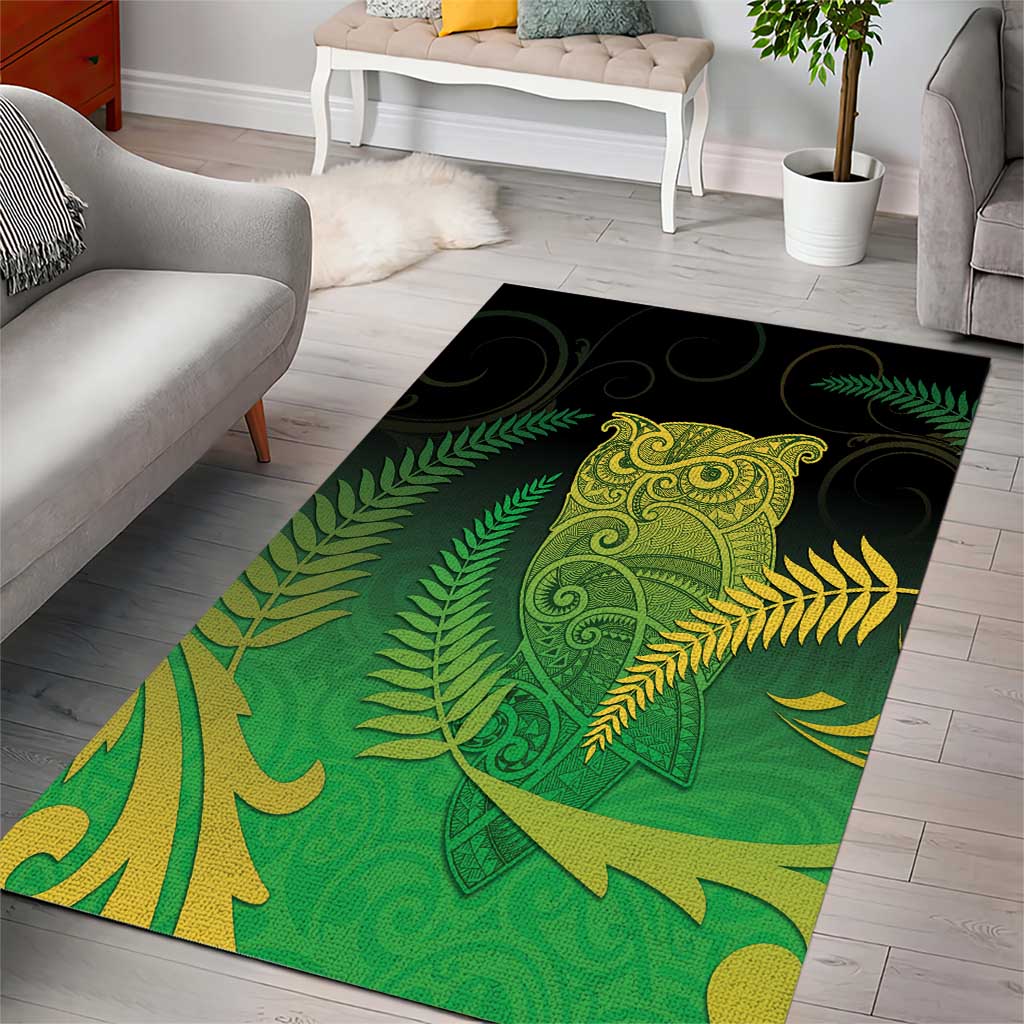 New Zealand Aotearoa Ruru Area Rug Maori Fern Art Green