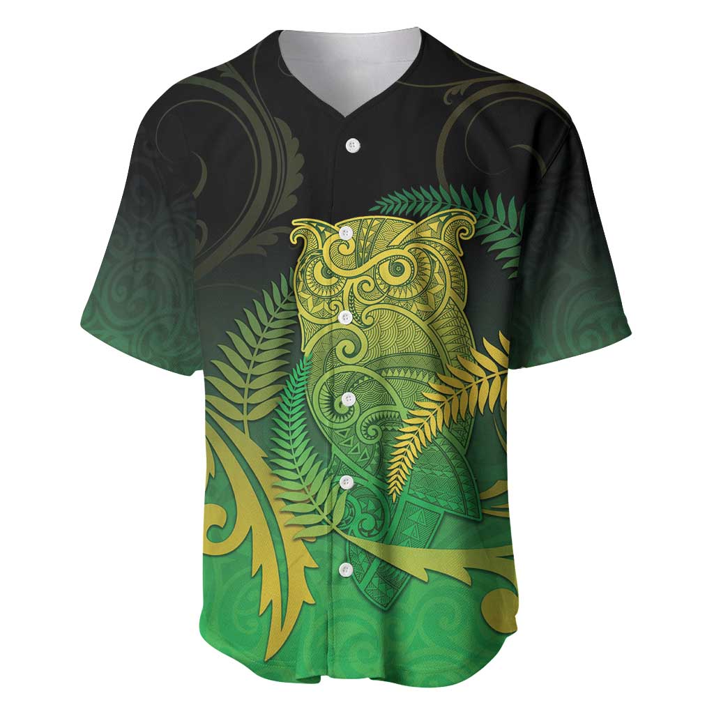 New Zealand Aotearoa Ruru Baseball Jersey Maori Fern Art Green