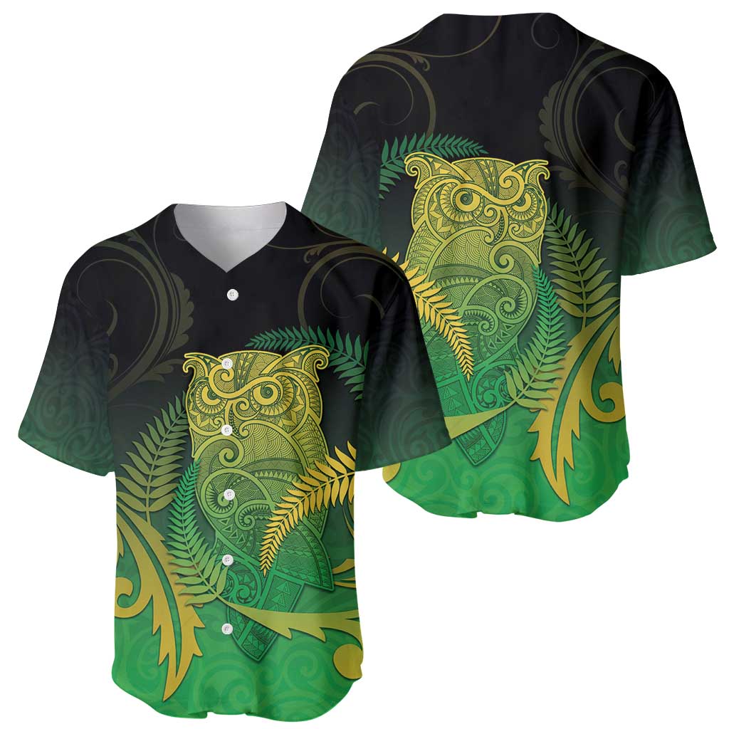 New Zealand Aotearoa Ruru Baseball Jersey Maori Fern Art Green