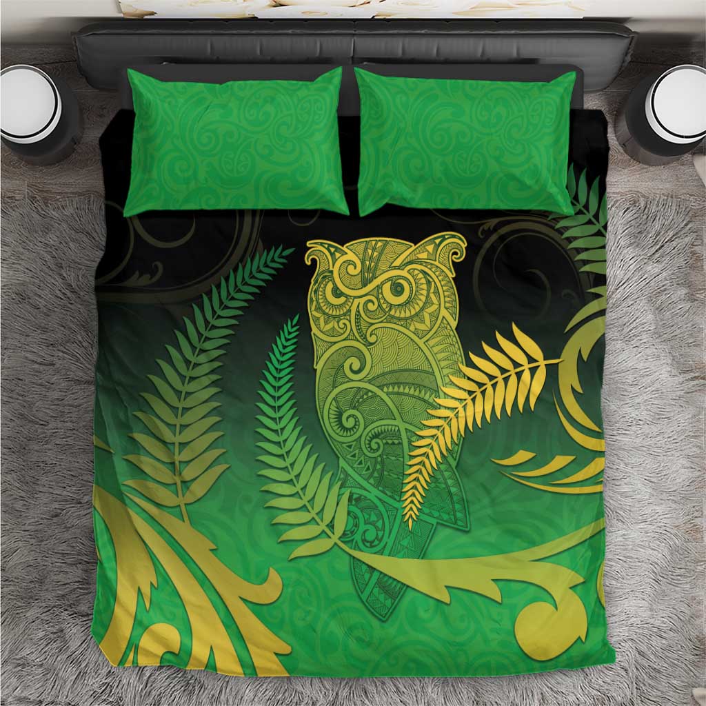 New Zealand Aotearoa Ruru Bedding Set Maori Fern Art Green