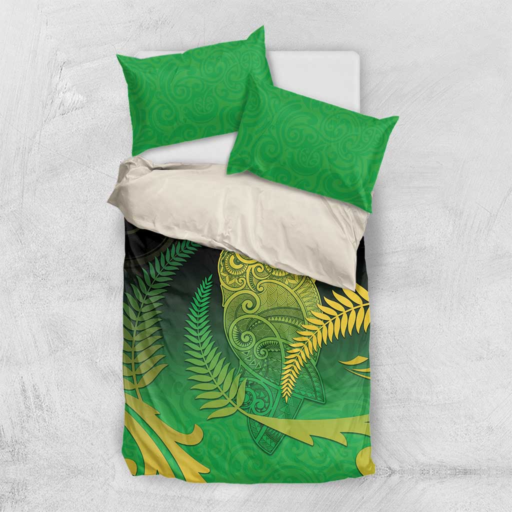 New Zealand Aotearoa Ruru Bedding Set Maori Fern Art Green