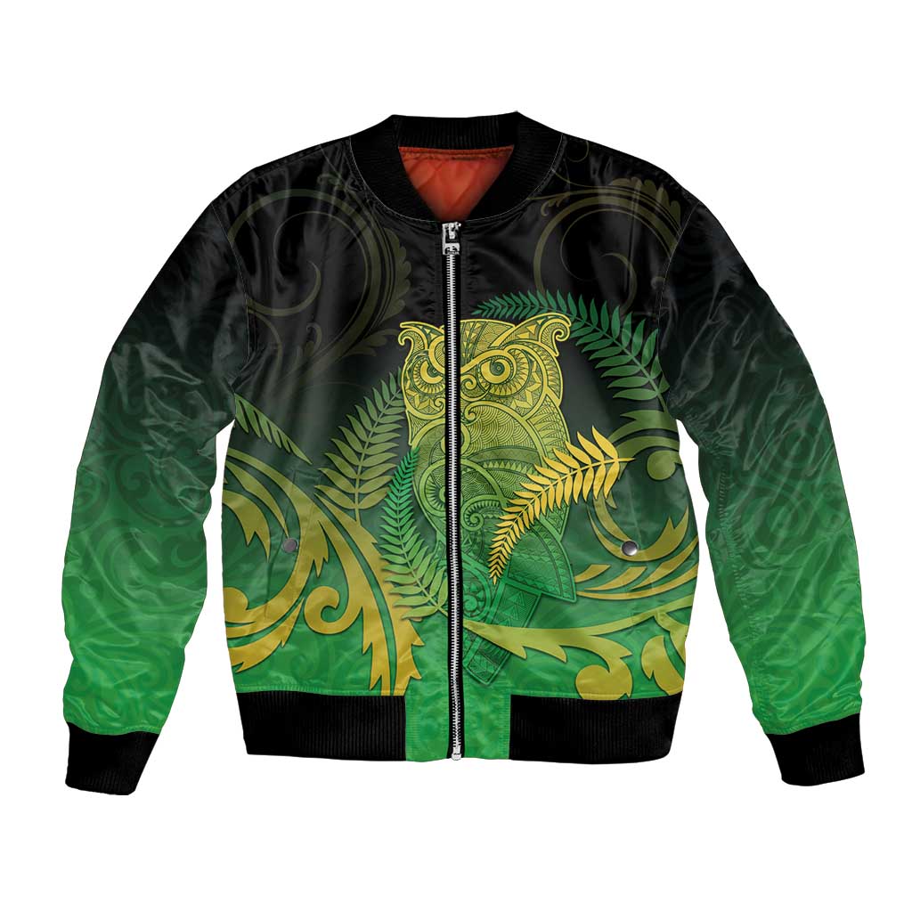 New Zealand Aotearoa Ruru Bomber Jacket Maori Fern Art Green LT05 Unisex Green - Polynesian Pride