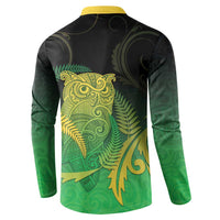 New Zealand Aotearoa Ruru Button Sweatshirt Maori Fern Art Green