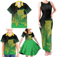 New Zealand Aotearoa Ruru Family Matching Tank Maxi Dress and Hawaiian Shirt Maori Fern Art Green
