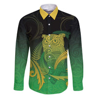 New Zealand Aotearoa Ruru Family Matching Tank Maxi Dress and Hawaiian Shirt Maori Fern Art Green